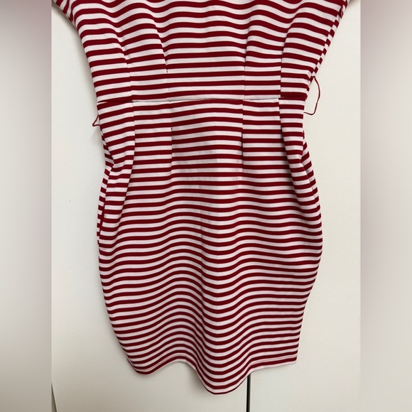 Red and White Sleeveless Sheath Dress with Crew Neck - Picture 3 of 4
